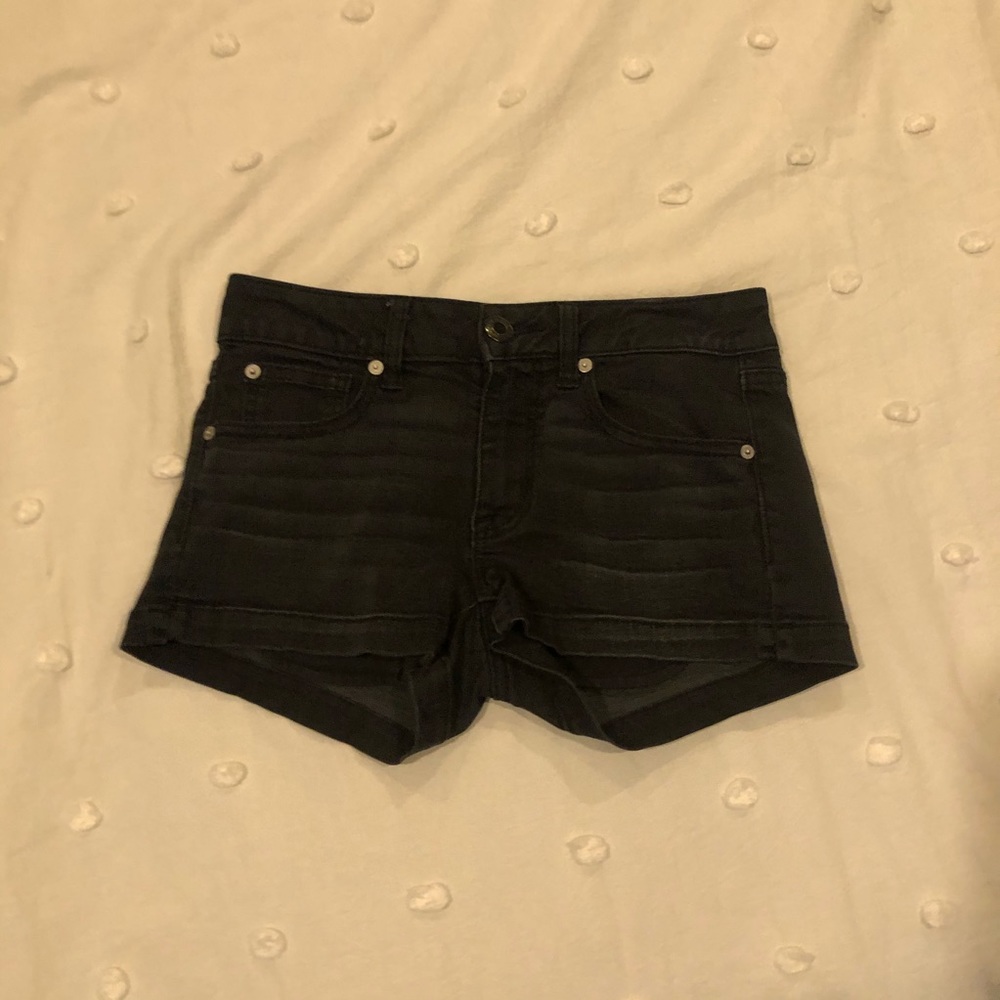 Black denim shorts